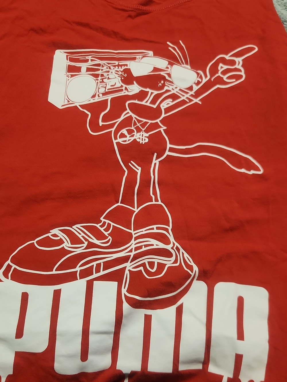 Puma Red Short-Sleeve Tee with White Boombox Cat Graphic